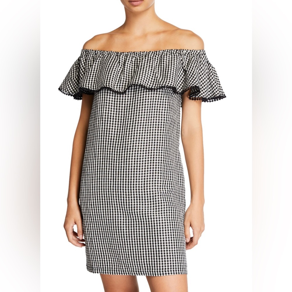 Tommy Bahama Black & White Gingham One-Shoulder Ruffle Dress